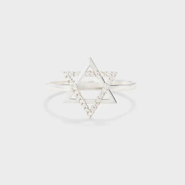 Lovcia 925 Sterling Silver Inlaid Zircon Hexagram Ring-Rings-White-5-White