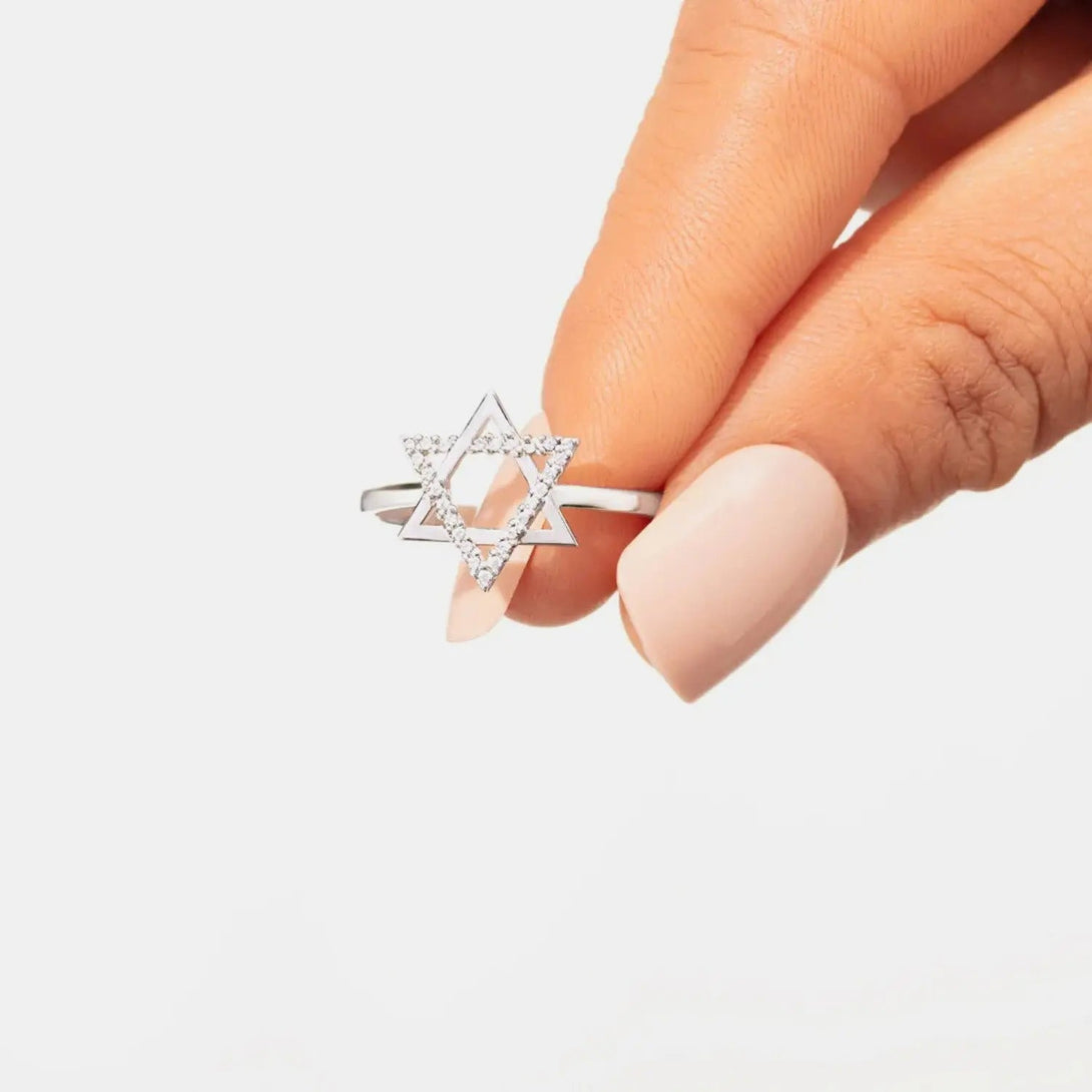 Lovcia 925 Sterling Silver Inlaid Zircon Hexagram Ring-Rings-White-5-White