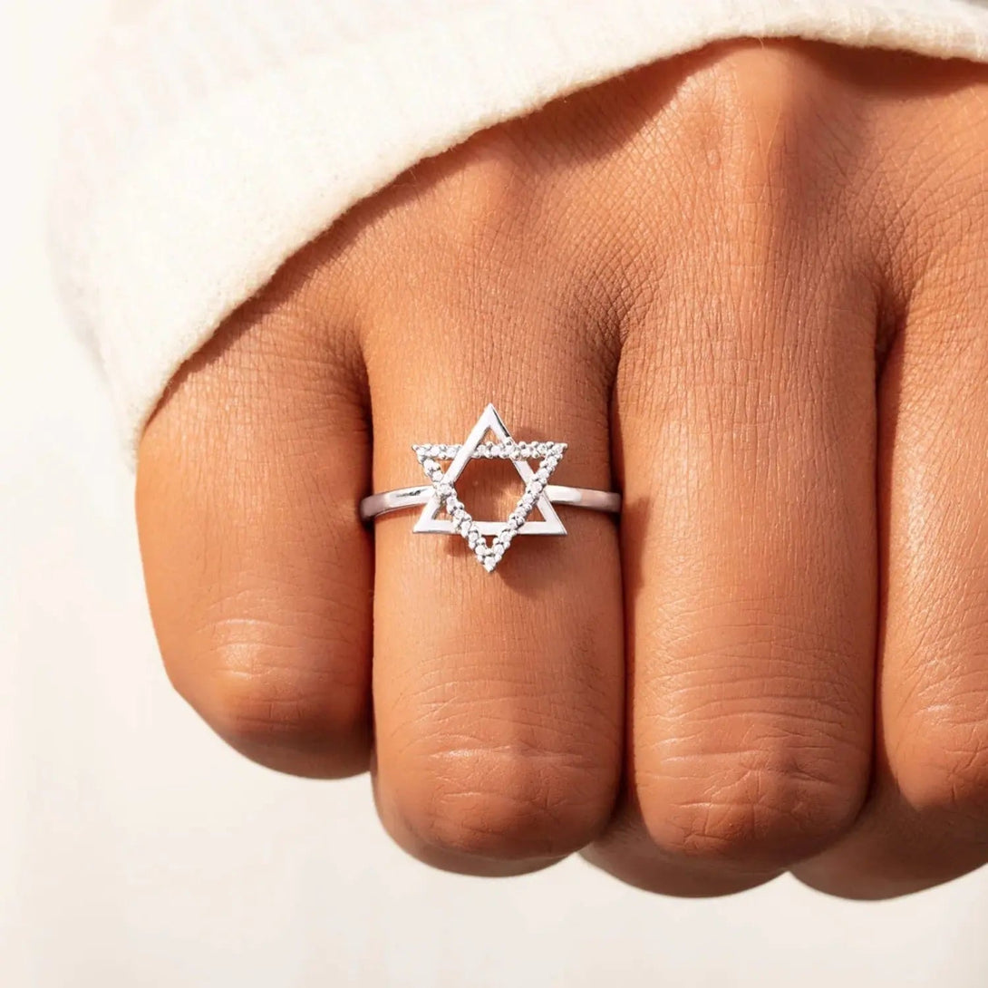 Lovcia 925 Sterling Silver Inlaid Zircon Hexagram Ring-Rings-White-5-White