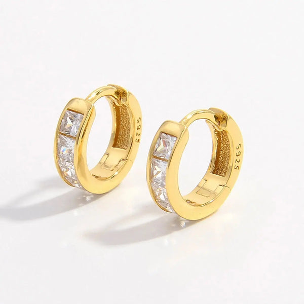 Lovcia 925 Sterling Silver Inlaid Zircon Huggie Earrings-Earrings-Gold-One Size-Gold