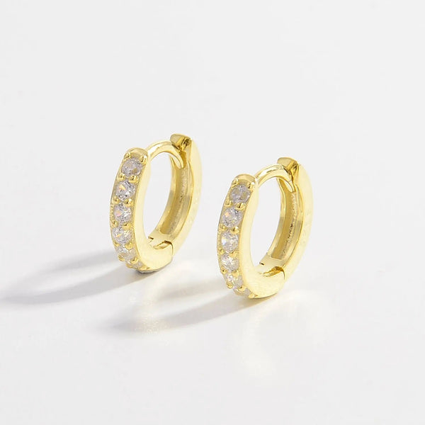 Lovcia 925 Sterling Silver Inlaid Zircon Huggie Earrings-Earrings-Gold-One Size-Gold