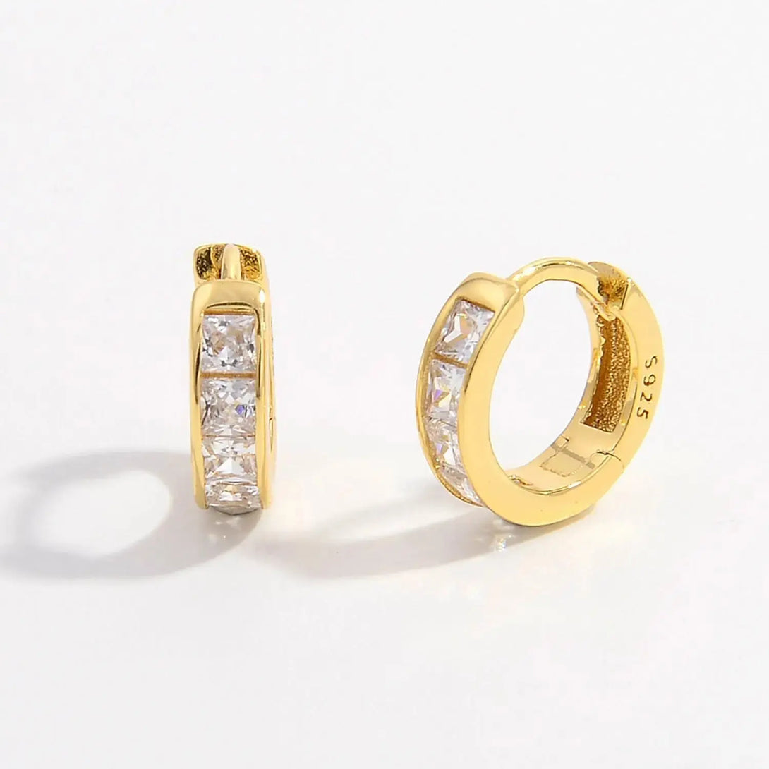 Lovcia 925 Sterling Silver Inlaid Zircon Huggie Earrings-Earrings-Gold-One Size-Gold