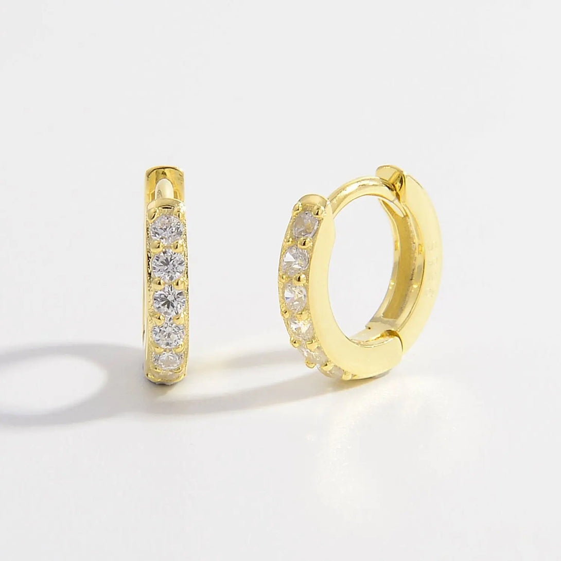 Lovcia 925 Sterling Silver Inlaid Zircon Huggie Earrings-Earrings-Gold-One Size-Gold