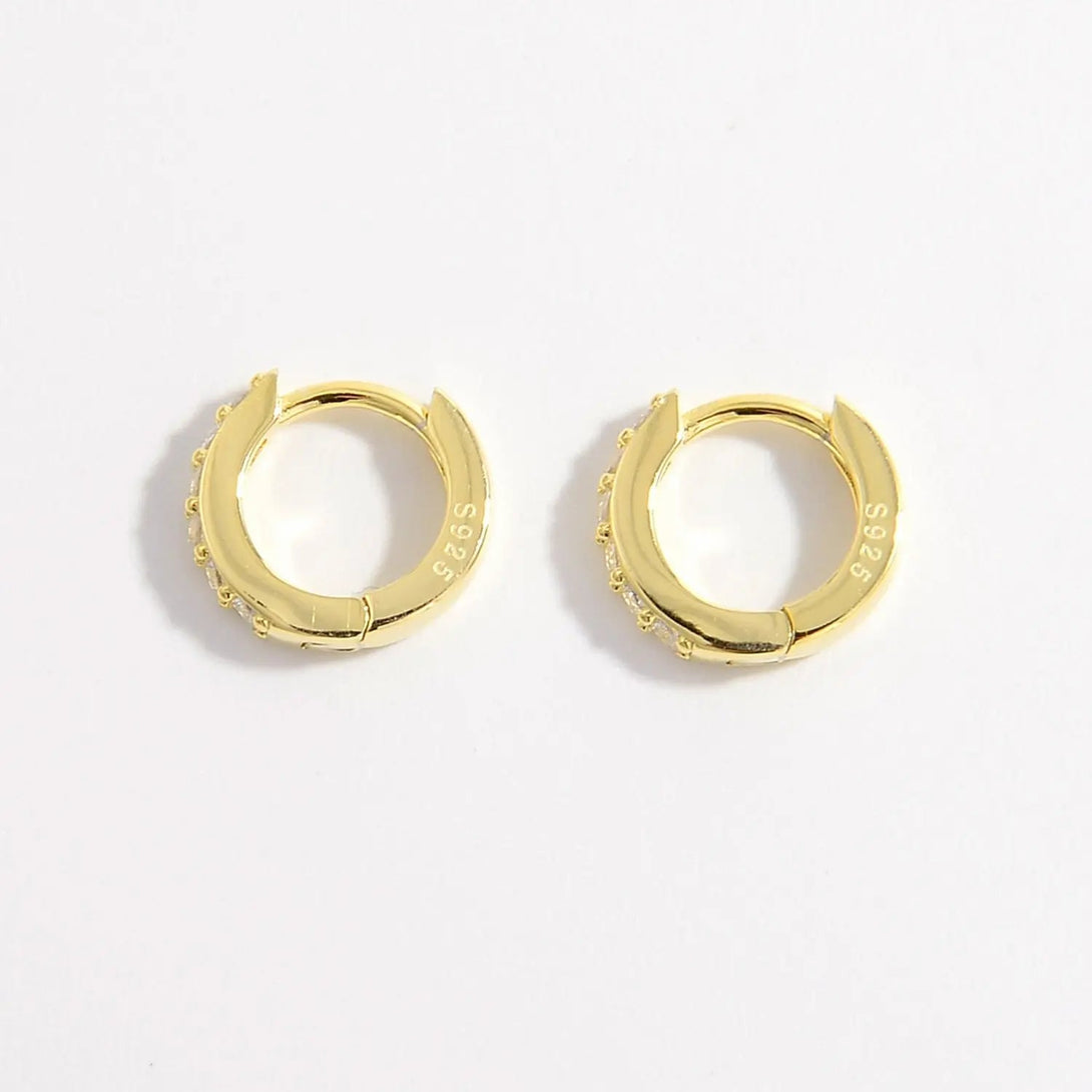 Lovcia 925 Sterling Silver Inlaid Zircon Huggie Earrings-Earrings-Gold-One Size-Gold