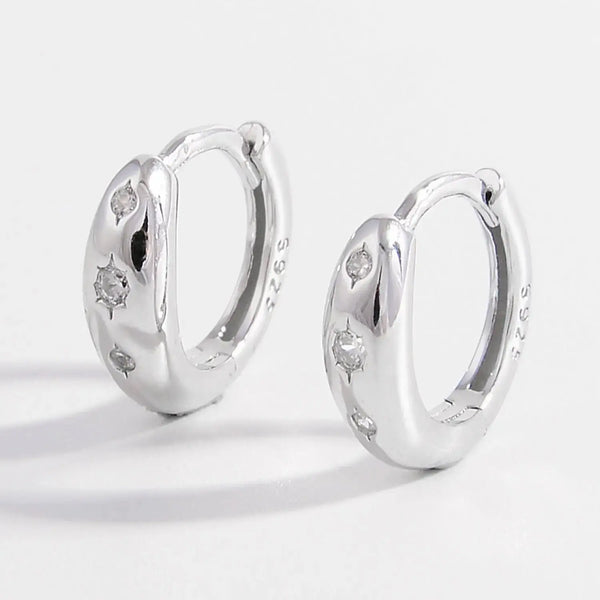 Lovcia 925 Sterling Silver Inlaid Zircon Huggie Earrings-Earrings-Silver-One Size-Silver