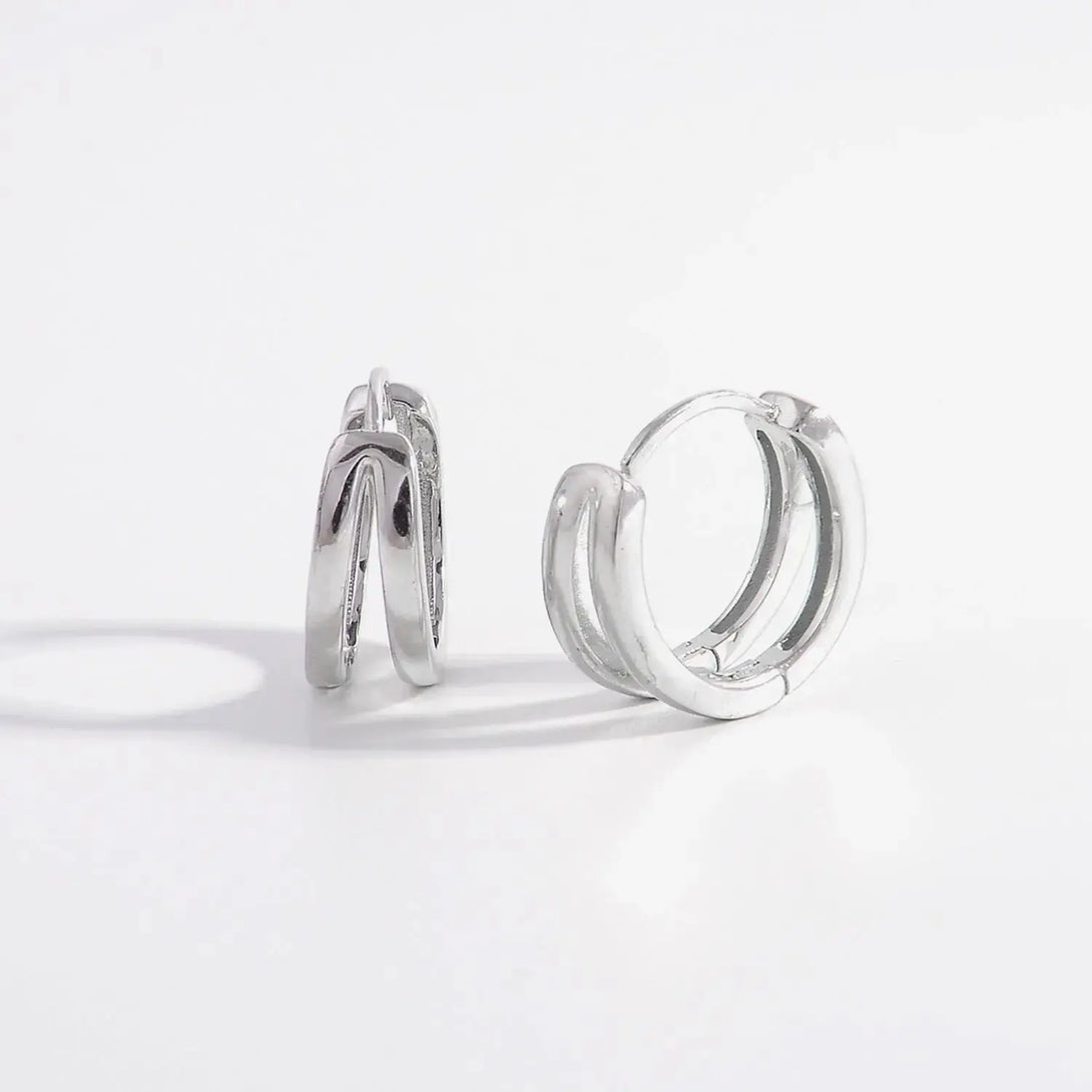 Lovcia 925 Sterling Silver Inlaid Zircon Huggie Earrings-Earrings-Silver-One Size-Silver