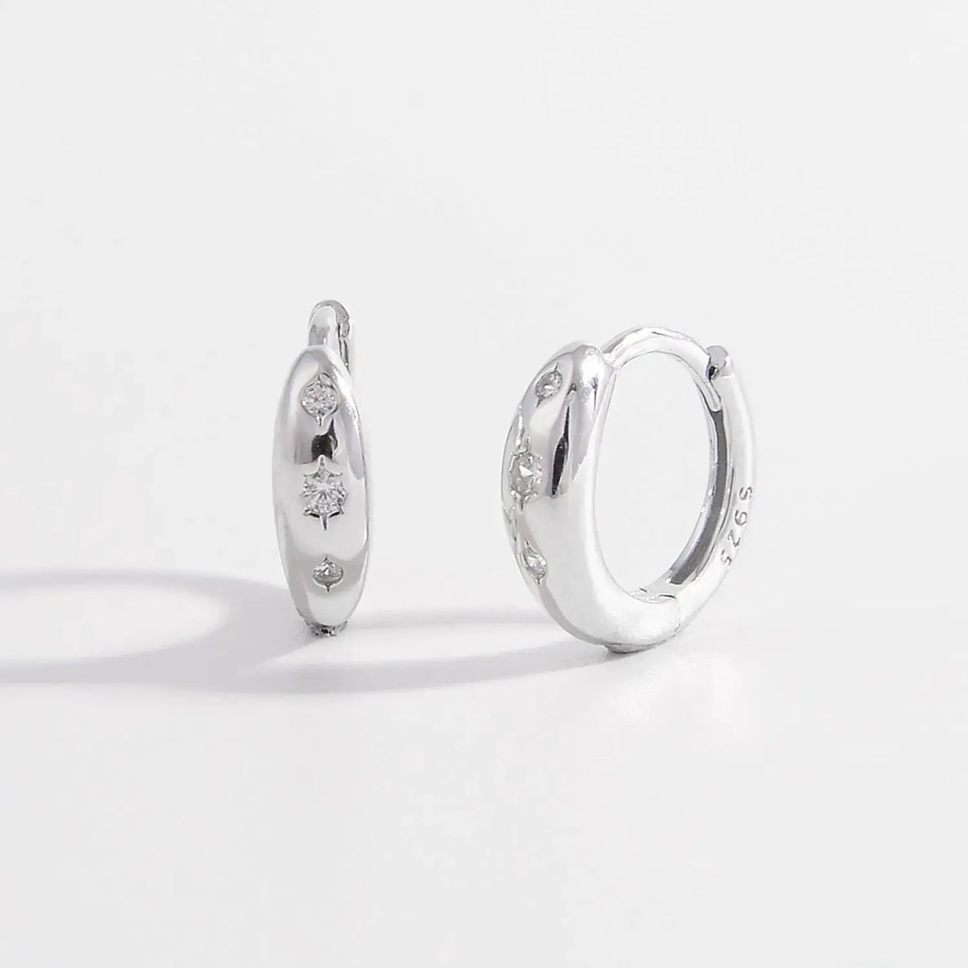 Lovcia 925 Sterling Silver Inlaid Zircon Huggie Earrings-Earrings-Silver-One Size-Silver