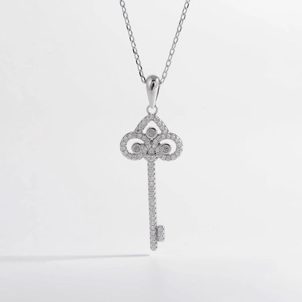 Lovcia 925 Sterling Silver Inlaid Zircon Key Shape Necklace-Necklaces-Silver-One Size-Silver