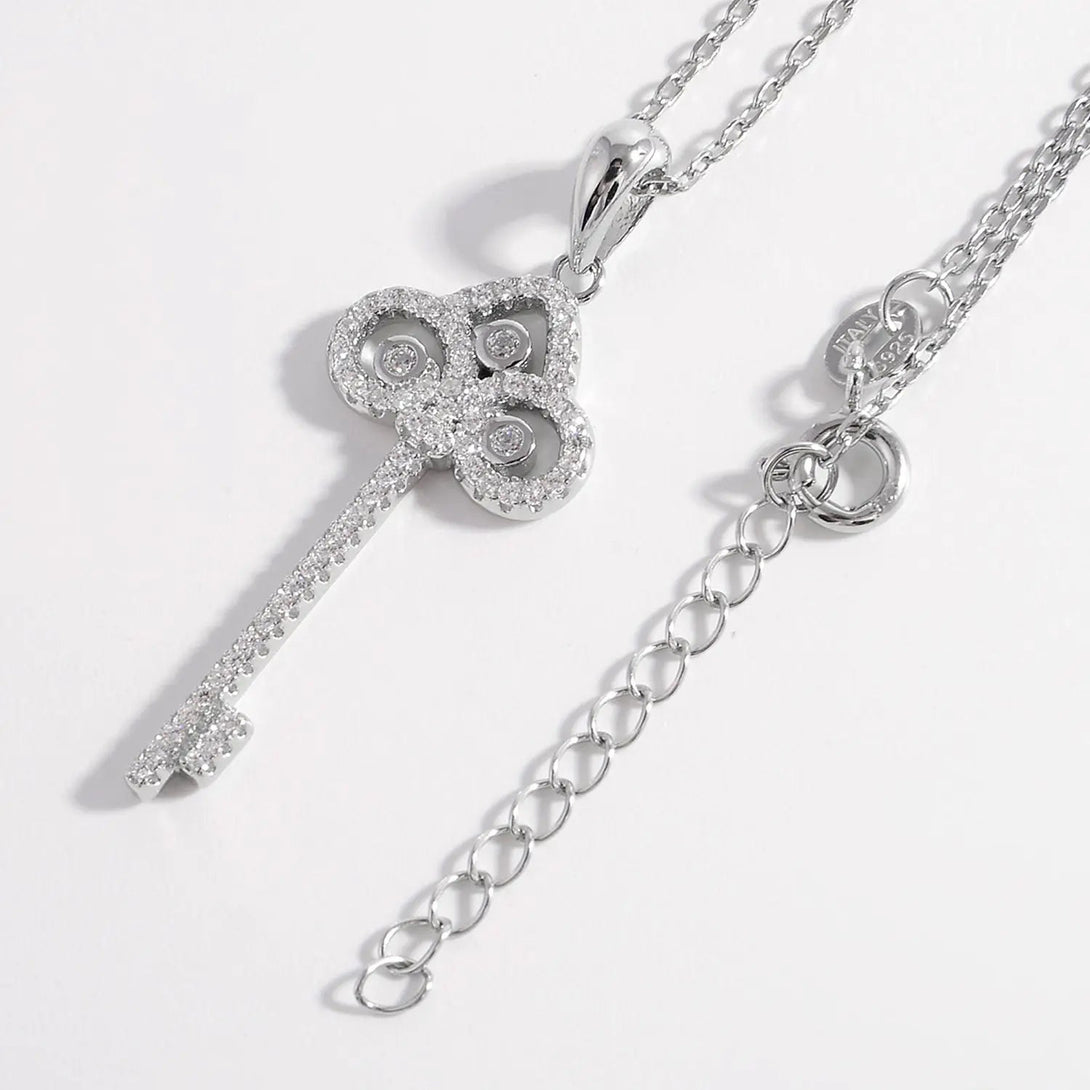 Lovcia 925 Sterling Silver Inlaid Zircon Key Shape Necklace-Necklaces-Silver-One Size-Silver