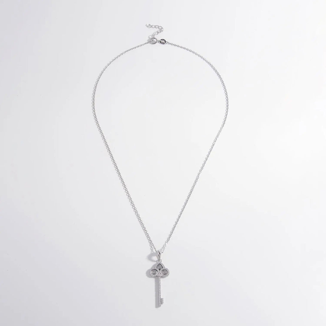 Lovcia 925 Sterling Silver Inlaid Zircon Key Shape Necklace-Necklaces-Silver-One Size-Silver