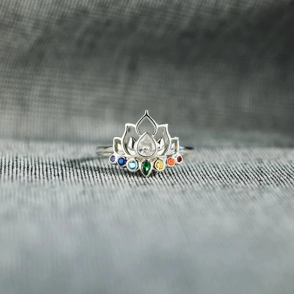 Lovcia 925 Sterling Silver Inlaid Zircon Lotus Shape Ring-Rings-Silver-5-Silver