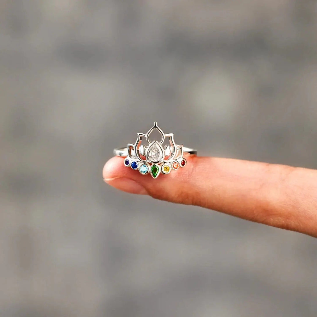 Lovcia 925 Sterling Silver Inlaid Zircon Lotus Shape Ring-Rings-Silver-5-Silver