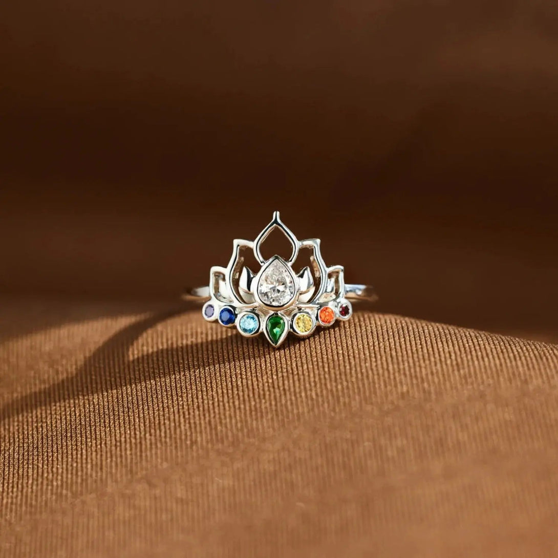 Lovcia 925 Sterling Silver Inlaid Zircon Lotus Shape Ring-Rings-Silver-5-Silver