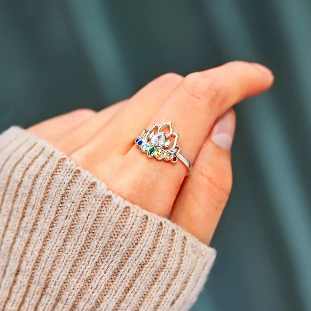Lovcia 925 Sterling Silver Inlaid Zircon Lotus Shape Ring-Rings-Silver-5-Silver