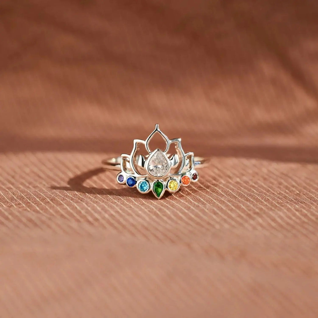 Lovcia 925 Sterling Silver Inlaid Zircon Lotus Shape Ring-Rings-Silver-5-Silver