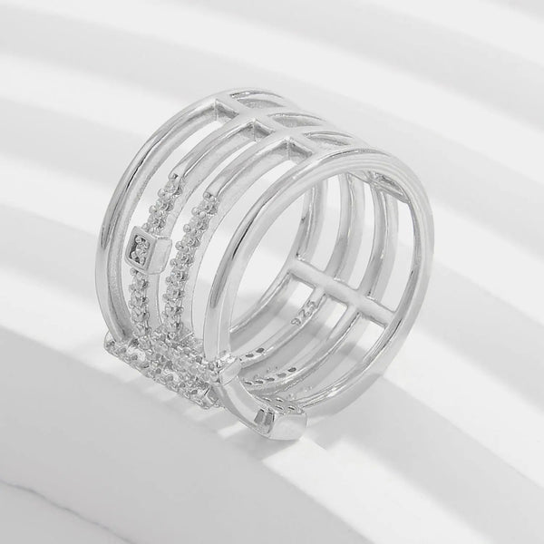 Lovcia 925 Sterling Silver Inlaid Zircon Ring-Rings-Silver-6-Silver