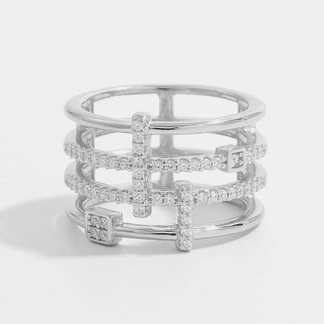 Lovcia 925 Sterling Silver Inlaid Zircon Ring-Rings-Silver-6-Silver