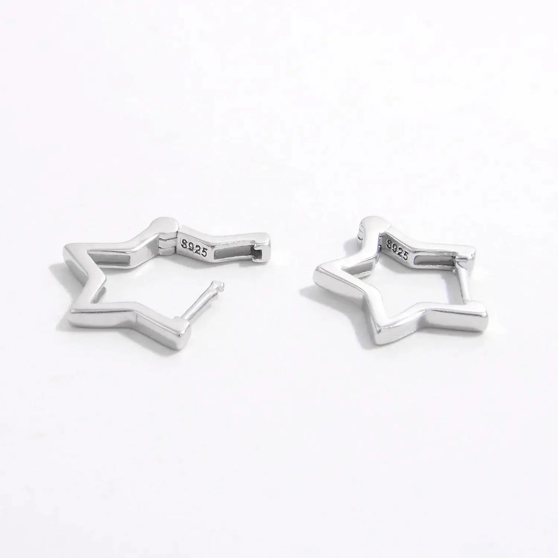 Lovcia 925 Sterling Silver Inlaid Zircon Star Earrings-Earrings-Silver-One Size-Silver