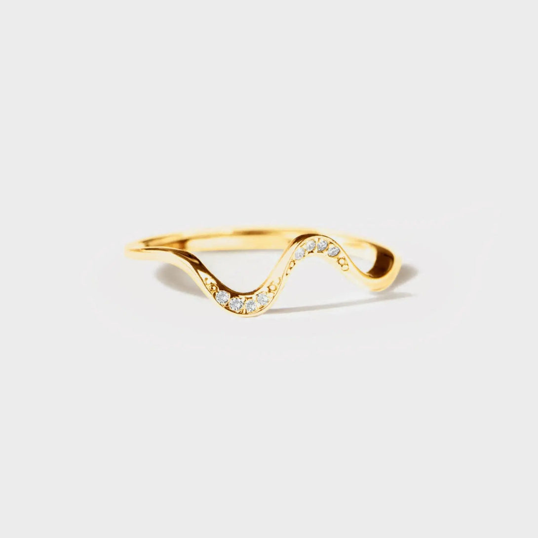Lovcia 925 Sterling Silver Inlaid Zircon Wave Shape Ring-Rings-Gold-5-Gold