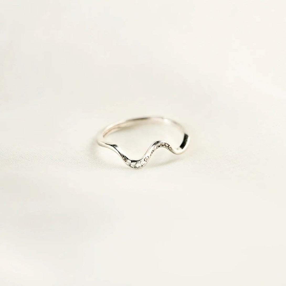 Lovcia 925 Sterling Silver Inlaid Zircon Wave Shape Ring-Rings-Silver-5-Silver