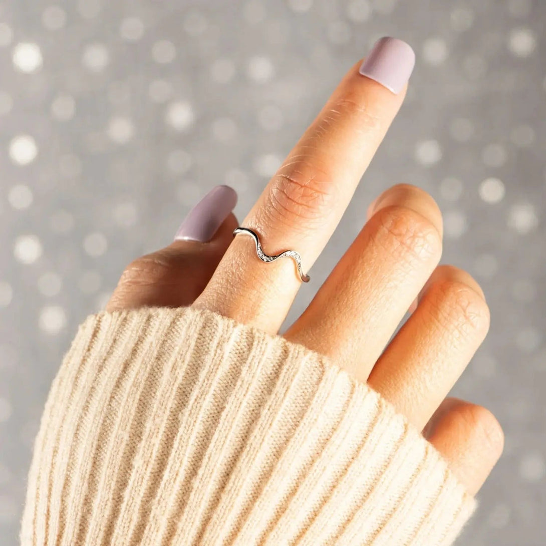 Lovcia 925 Sterling Silver Inlaid Zircon Wave Shape Ring-Rings-Silver-5-Silver
