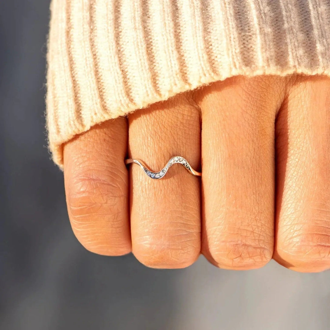 Lovcia 925 Sterling Silver Inlaid Zircon Wave Shape Ring-Rings-Silver-5-Silver