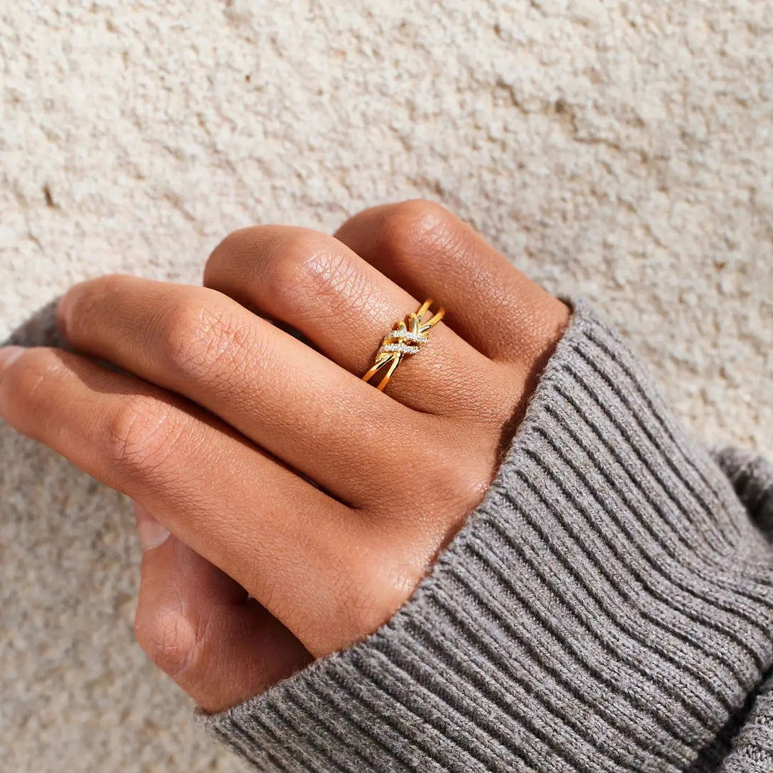 Lovcia 925 Sterling Silver Inlaid Zircon Wrapped Knot Ring-Rings-Gold-6-Gold