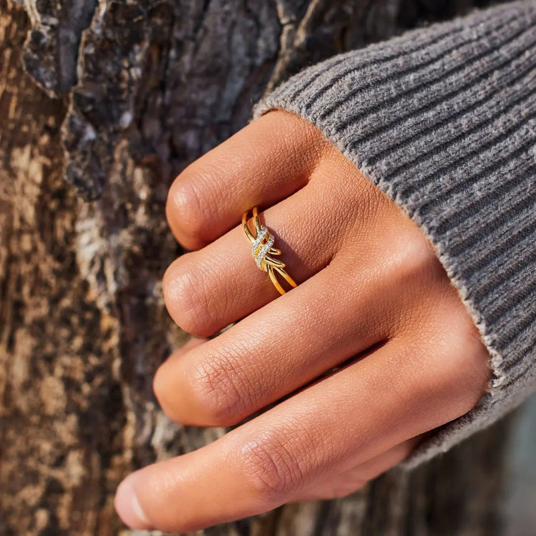 Lovcia 925 Sterling Silver Inlaid Zircon Wrapped Knot Ring-Rings-Gold-6-Gold