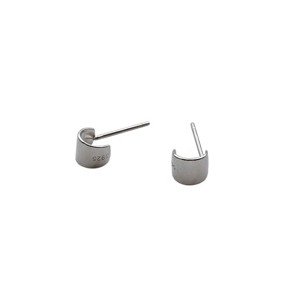 Lovcia 925 Sterling Silver Mini C Shape Stud Earrings-Earrings-Rhodium-Rhodium
