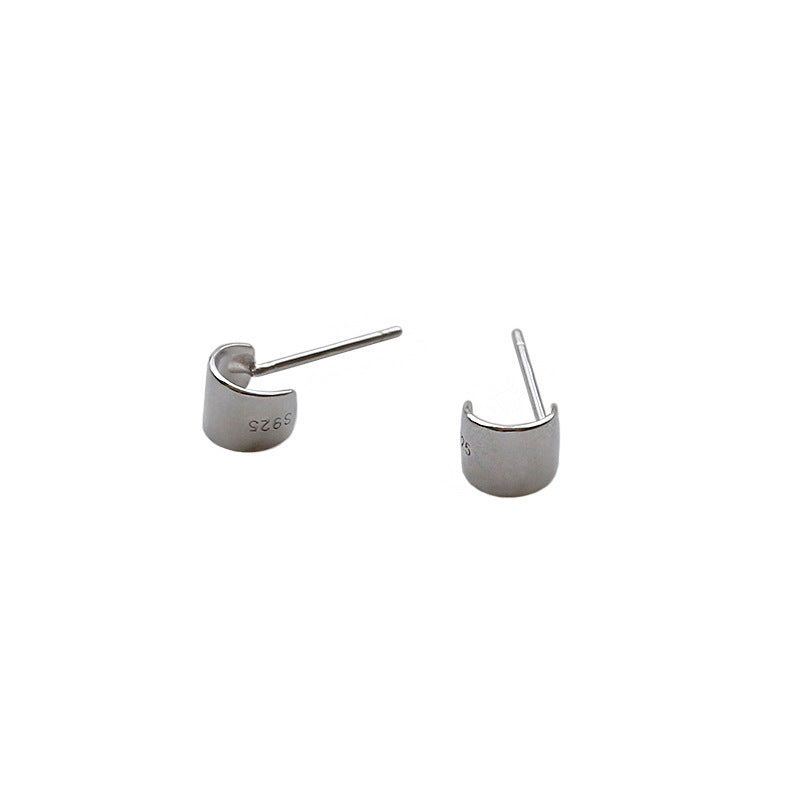 Lovcia 925 Sterling Silver Mini C Shape Stud Earrings-Earrings-Rhodium-Rhodium