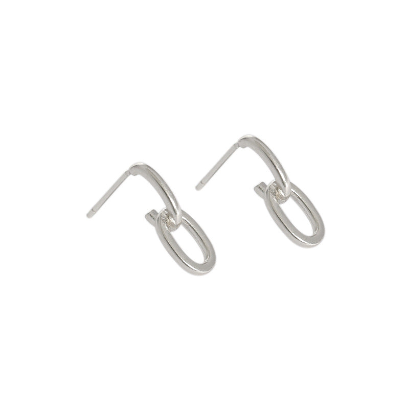 Lovcia 925 Sterling Silver Mini Loop Chain Stud Earrings-Earrings-Rhodium-