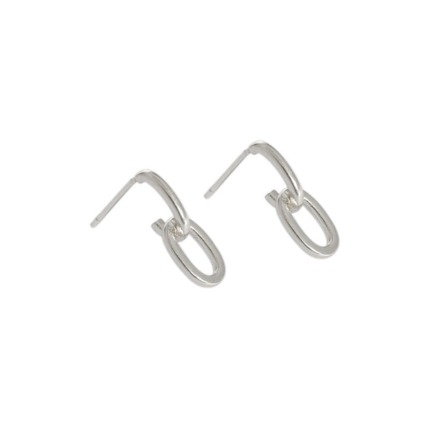 Lovcia 925 Sterling Silver Mini Loop Chain Stud Earrings-Earrings-Rhodium-