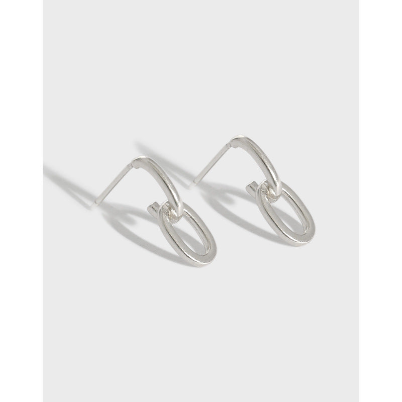 Lovcia 925 Sterling Silver Mini Loop Chain Stud Earrings-Earrings-Rhodium-