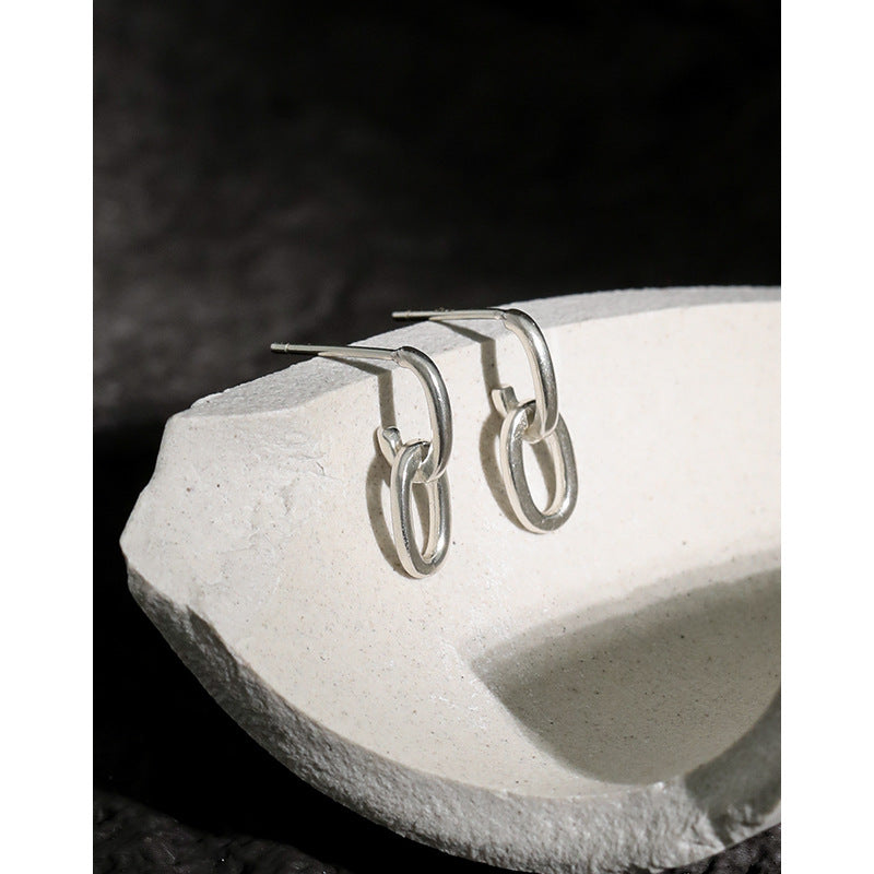 Lovcia 925 Sterling Silver Mini Loop Chain Stud Earrings-Earrings-Rhodium-