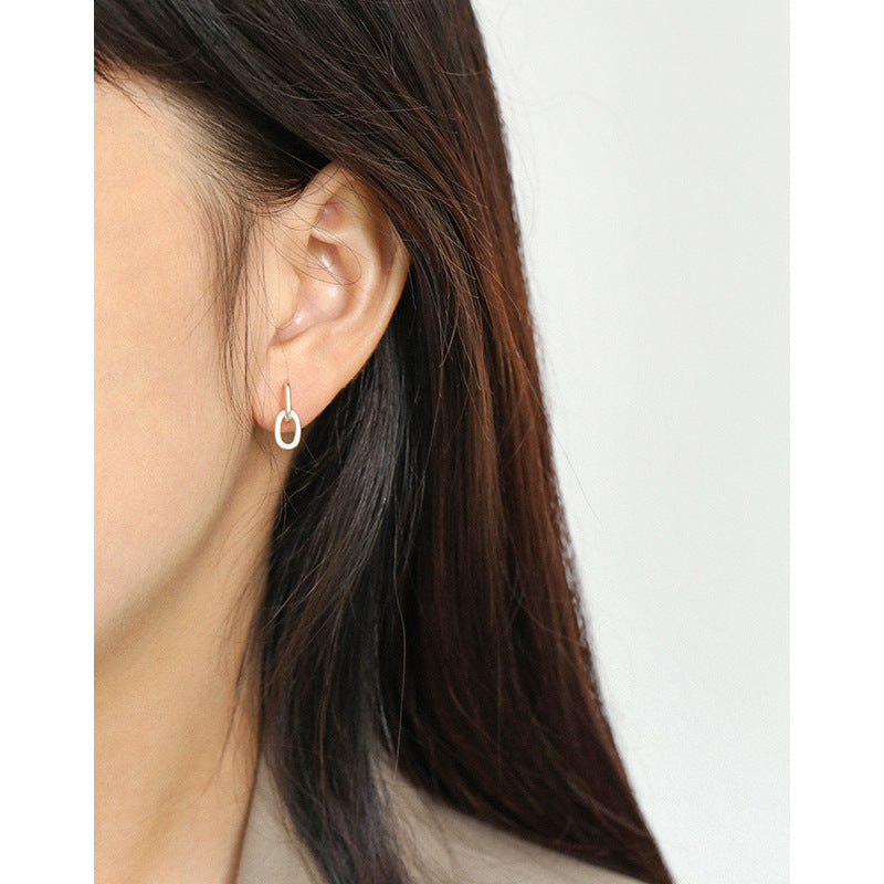 Lovcia 925 Sterling Silver Mini Loop Chain Stud Earrings-Earrings-Rhodium-