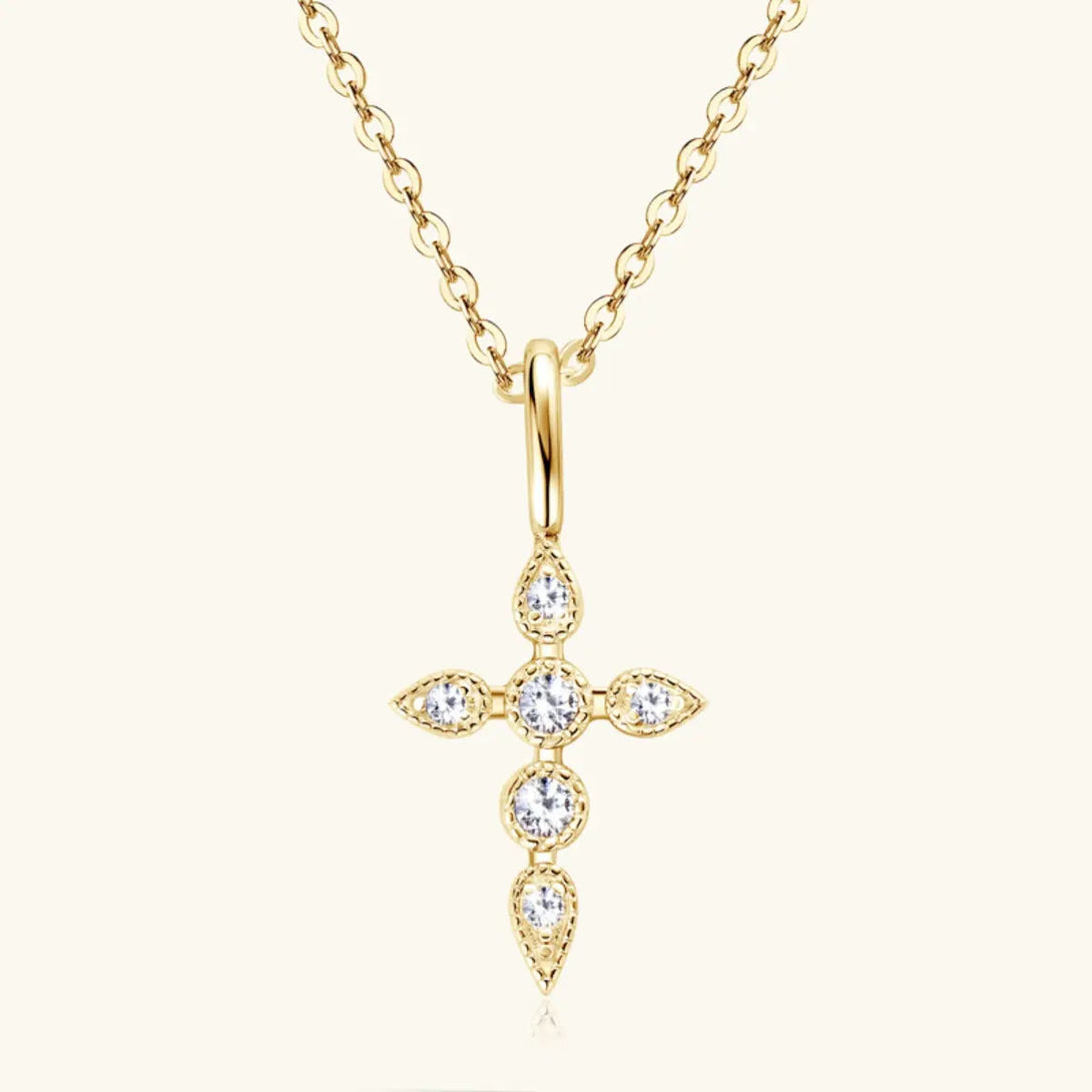 Lovcia 925 Sterling Silver Moissanite Cross Pendant Necklace-Necklaces-Gold-One Size-Gold
