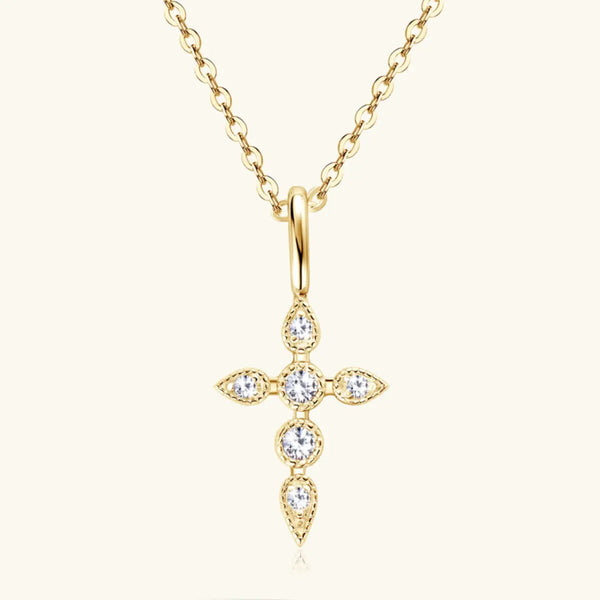 Lovcia 925 Sterling Silver Moissanite Cross Pendant Necklace-Necklaces-Gold-One Size-Gold