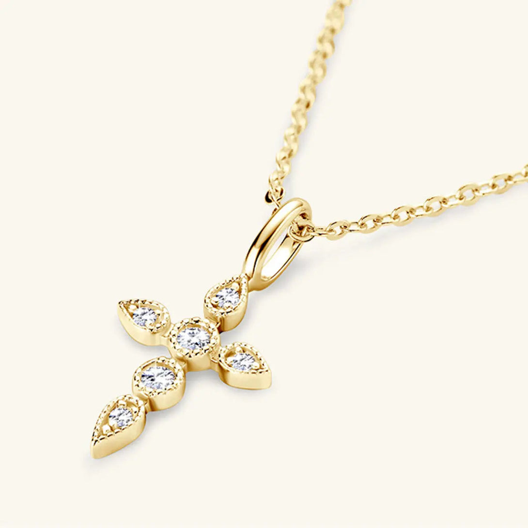 Lovcia 925 Sterling Silver Moissanite Cross Pendant Necklace-Necklaces-Gold-One Size-Gold