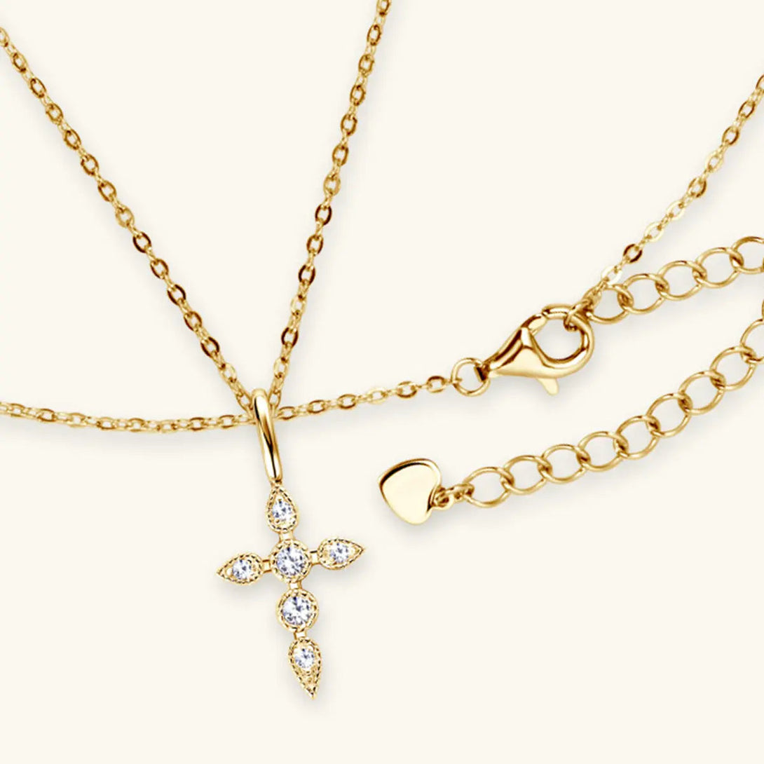 Lovcia 925 Sterling Silver Moissanite Cross Pendant Necklace-Necklaces-Gold-One Size-Gold