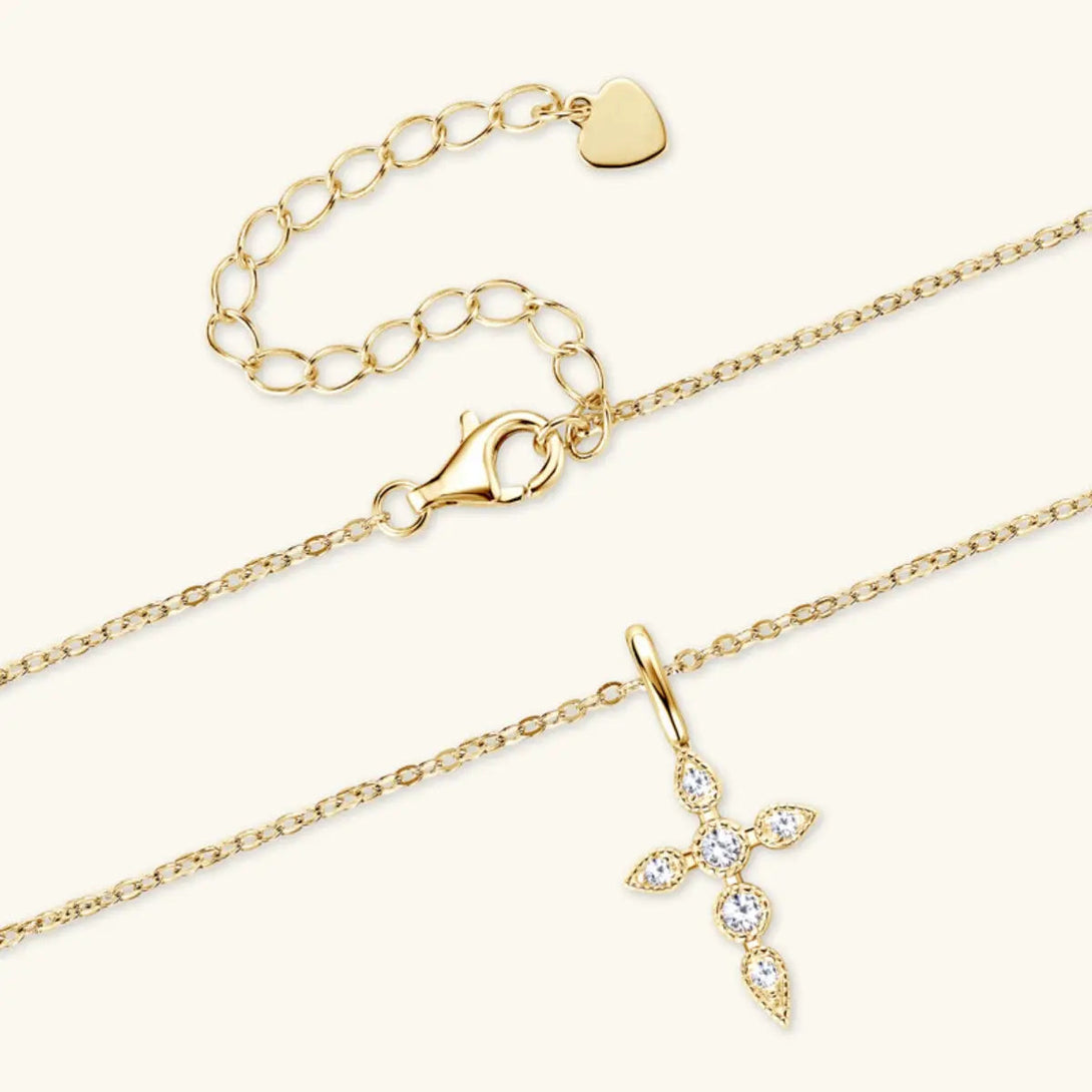Lovcia 925 Sterling Silver Moissanite Cross Pendant Necklace-Necklaces-Gold-One Size-Gold