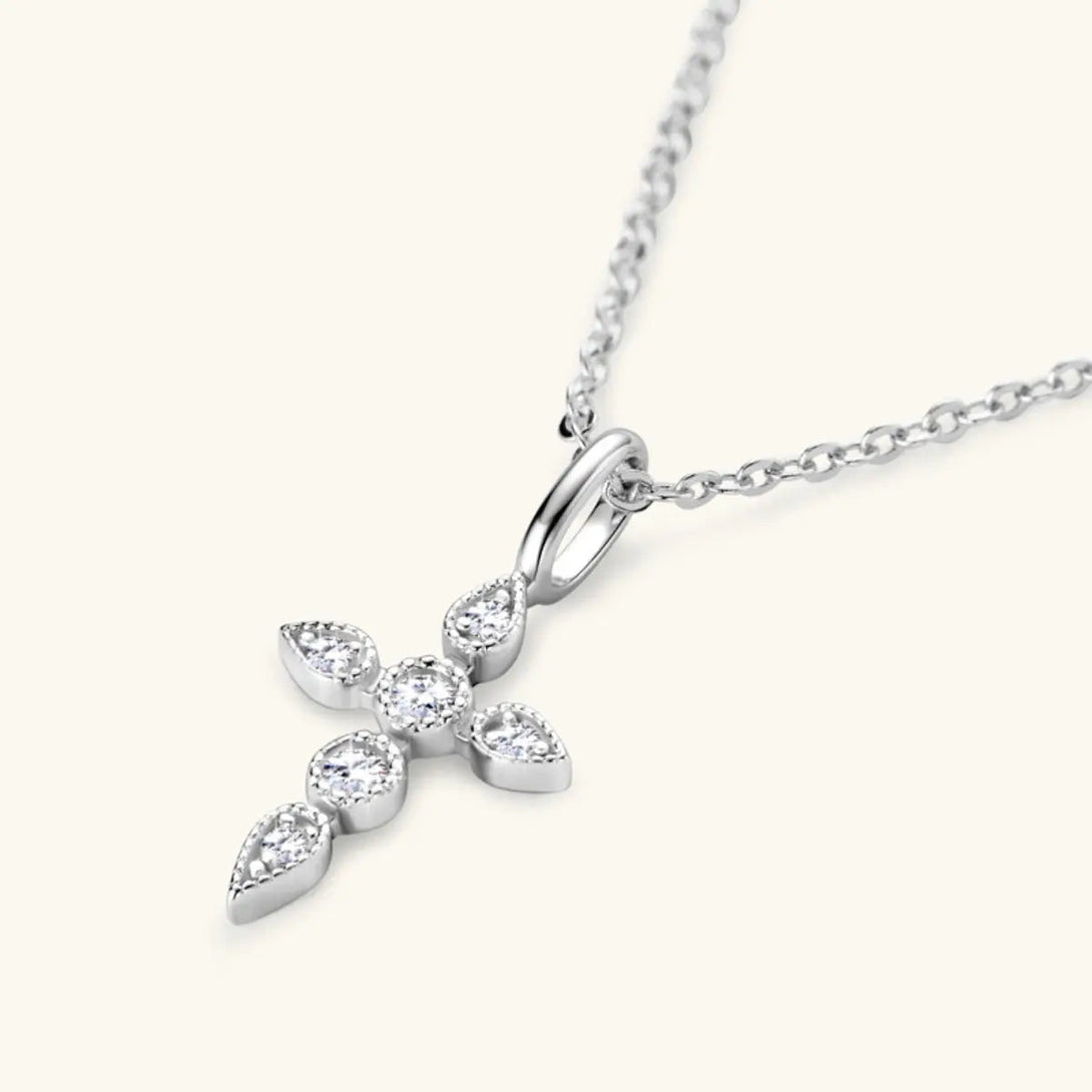 Lovcia 925 Sterling Silver Moissanite Cross Pendant Necklace-Necklaces-Gold-One Size-Gold