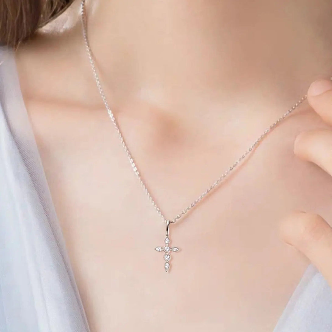 Lovcia 925 Sterling Silver Moissanite Cross Pendant Necklace-Necklaces-Gold-One Size-Gold
