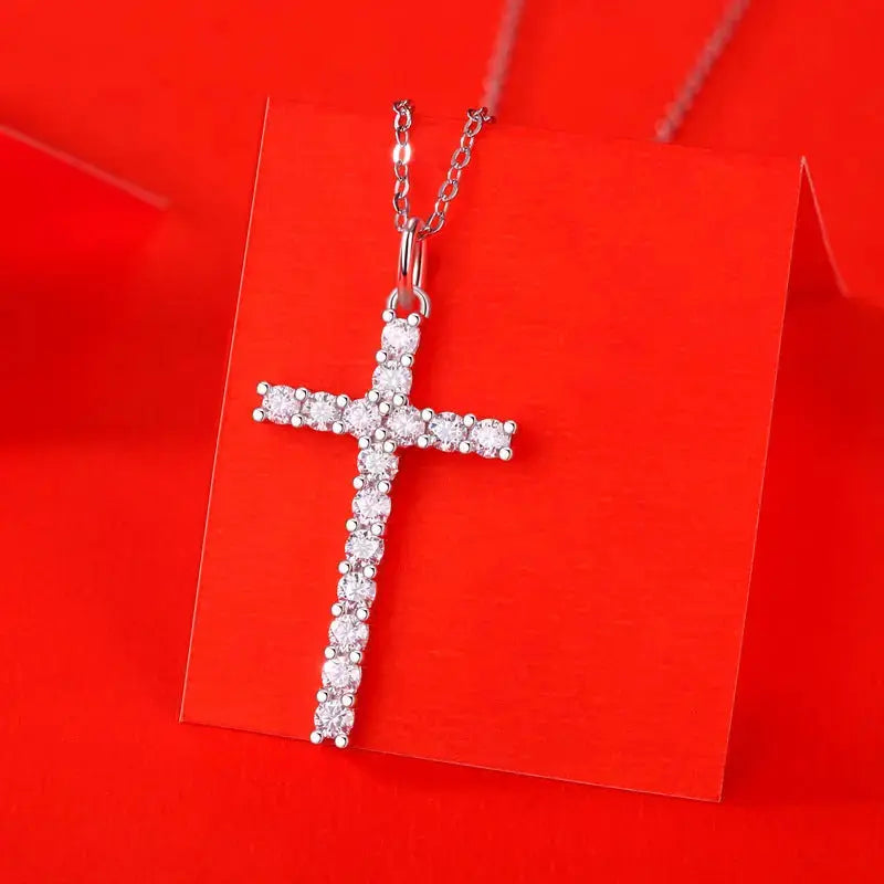 Lovcia 925 Sterling Silver Moissanite CZ Cross Necklace-Necklaces-Moissanite CZ (Certificate Included)-Moissanite CZ (Certificate Included)