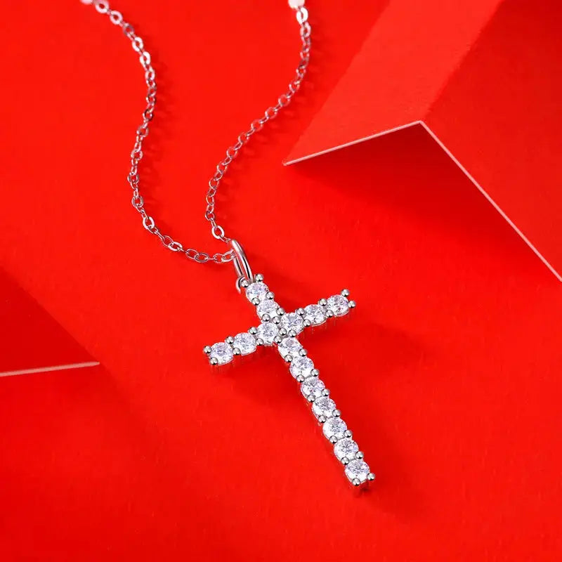 Lovcia 925 Sterling Silver Moissanite CZ Cross Necklace-Necklaces-Moissanite CZ (Certificate Included)-Moissanite CZ (Certificate Included)