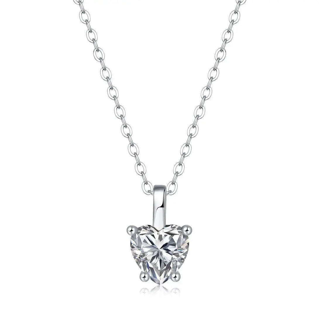 Lovcia 925 Sterling Silver Moissanite CZ Heart Necklace-Necklaces-1 ct ( Certificate Included )-1 ct ( Certificate Included )