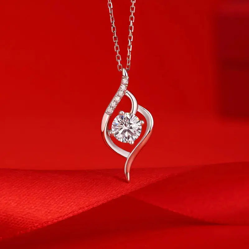 Lovcia 925 Sterling Silver Moissanite CZ Heart Necklace-Necklaces-1 ct ( Certificate Included )-1 ct ( Certificate Included )