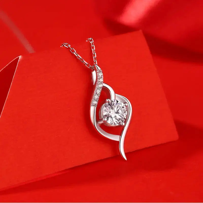Lovcia 925 Sterling Silver Moissanite CZ Heart Necklace-Necklaces-1 ct ( Certificate Included )-1 ct ( Certificate Included )