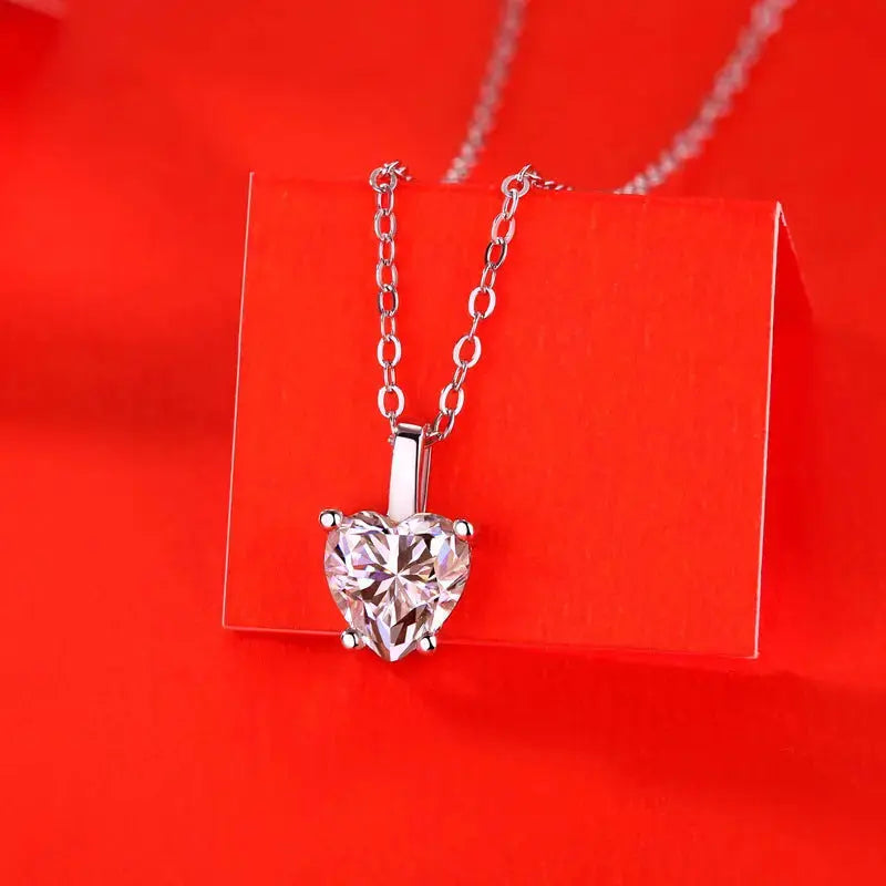 Lovcia 925 Sterling Silver Moissanite CZ Heart Necklace-Necklaces-1 ct ( Certificate Included )-1 ct ( Certificate Included )