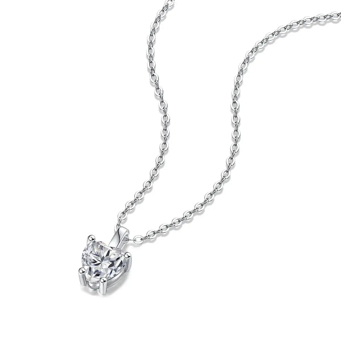 Lovcia 925 Sterling Silver Moissanite CZ Heart Necklace-Necklaces-1 ct ( Certificate Included )-1 ct ( Certificate Included )