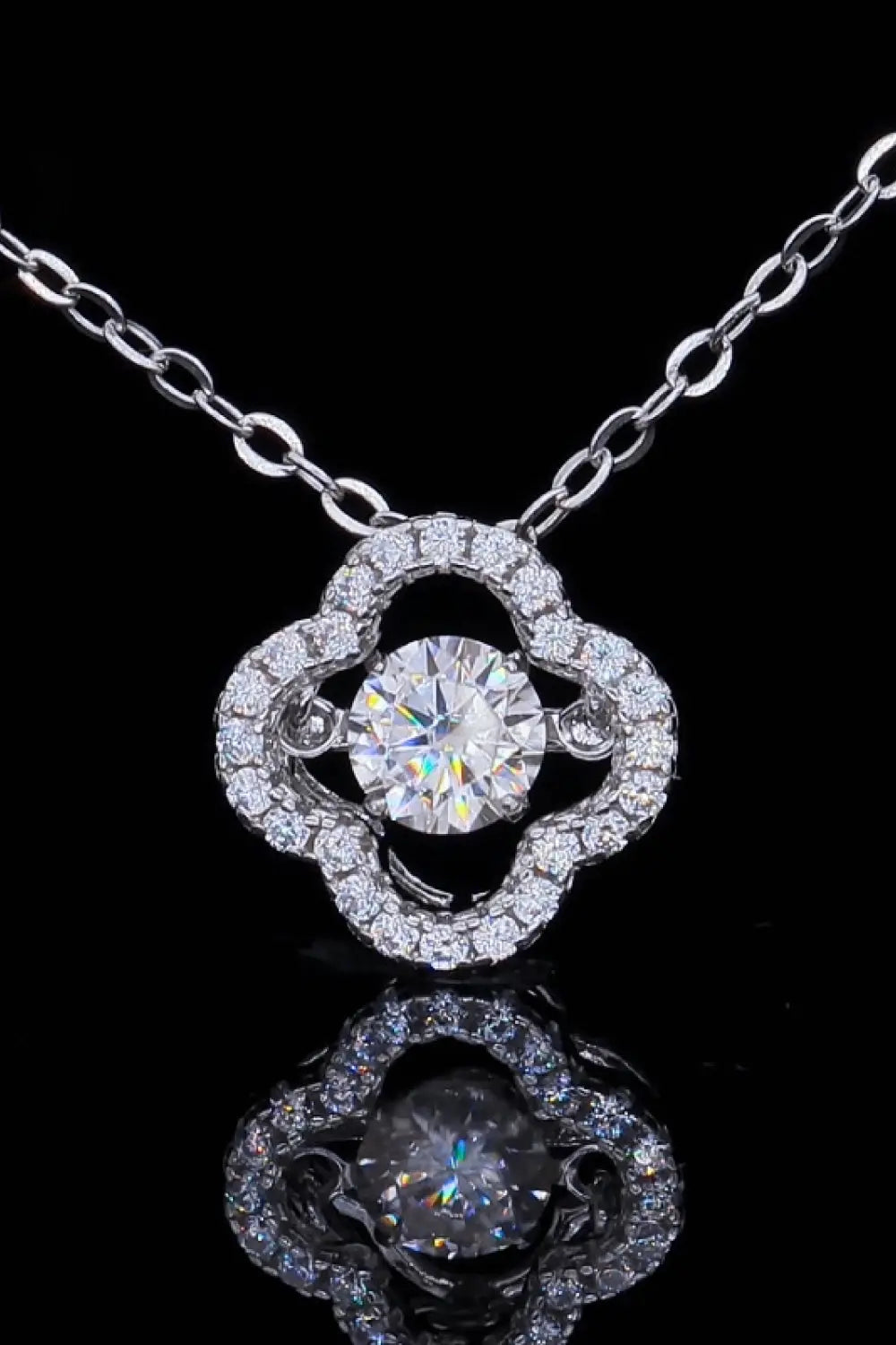 Lovcia 925 Sterling Silver Moissanite Flower Pendant Necklace-Necklaces-Silver-One Size-Silver